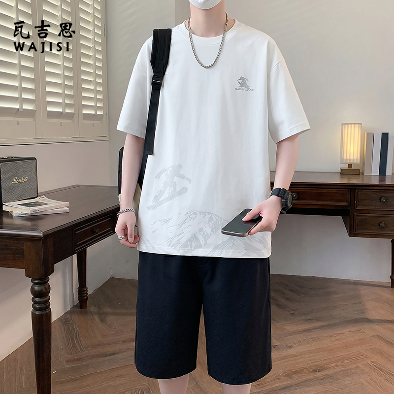 13601043.青少年潮流宽松冰丝短袖T恤男夏季初中学生半袖体恤休闲运动套装