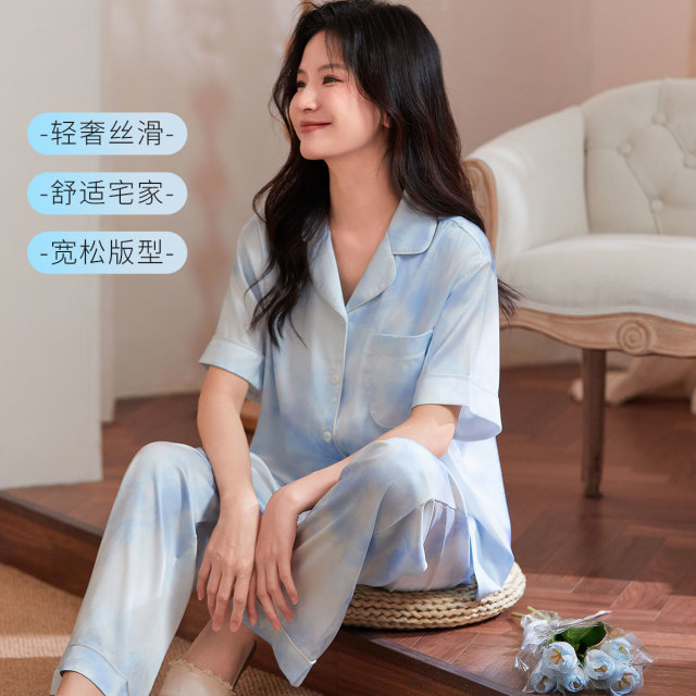 13602852.【轻奢居家慵懒风】夏季冰雪丝薄款缎面女士家居服睡衣套装可外穿