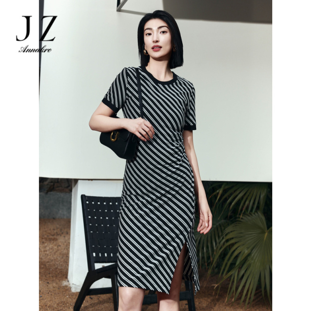 13602765.商场同款JZ玖姿气质通勤条纹长连衣裙女装夏季新款JWEX50007