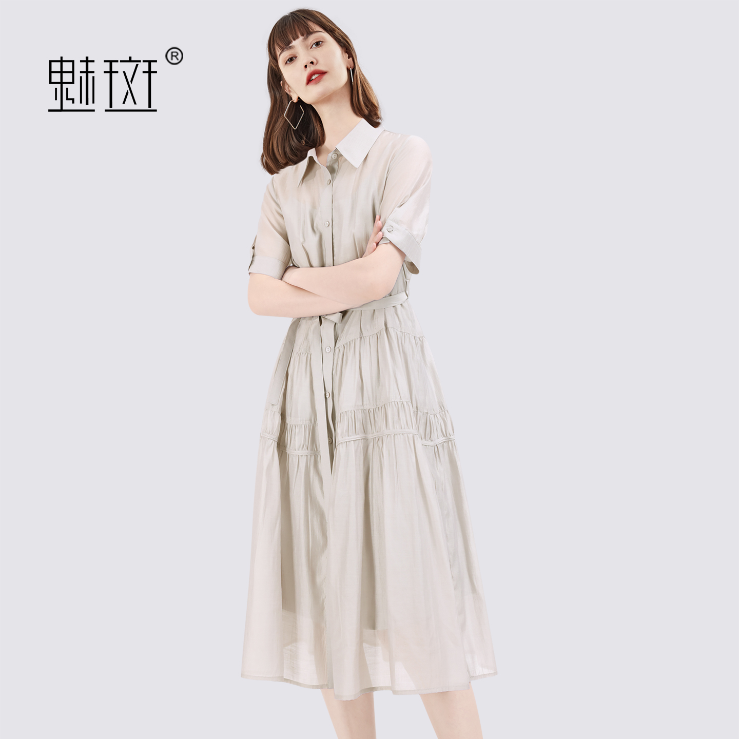 13603179.魅斑衬衫连衣裙中长款裙子