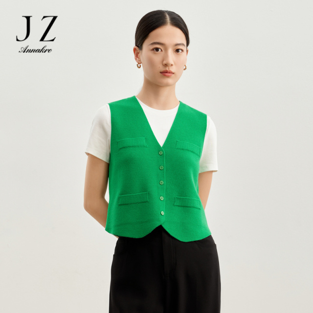 13605300.商场同款JZ玖姿时髦松弛感V领针织马甲女春季新款JZEC30902