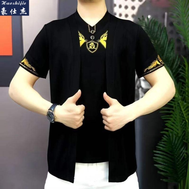 13604000.《休闲舒适》夏季新款男士短袖男装潮流轻奢假两件T恤