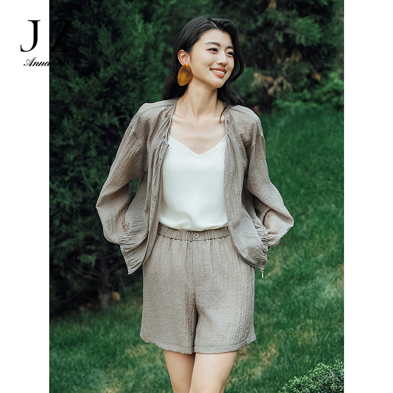 13604451.玖姿安娜蔻休闲随性松弛感轻薄长袖短裤套装女夏季新款