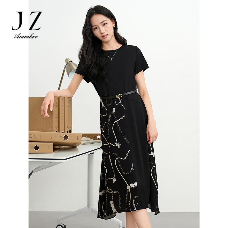 13604819.JUZUI玖姿通勤气质风链条花假两件连衣裙女夏季新款JTFX50019