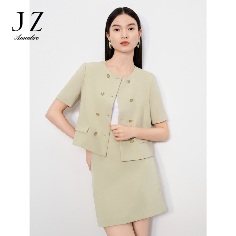 13605258.玖姿安娜蔻Clean Fit双排扣优雅香风通勤休闲外套女夏季新款