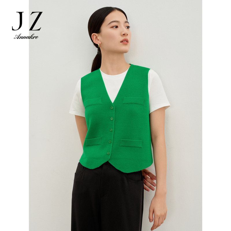 13605300.商场同款JZ玖姿时髦松弛感V领针织马甲女春季新款JZEC30902