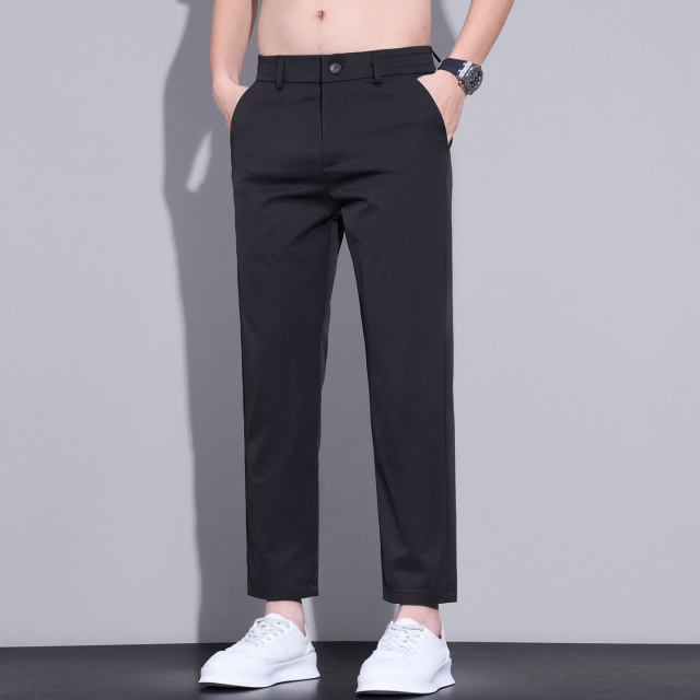13604022.夏季冰丝薄款九分裤男直筒弹力修身百搭男士轻商务休闲裤子2026新款