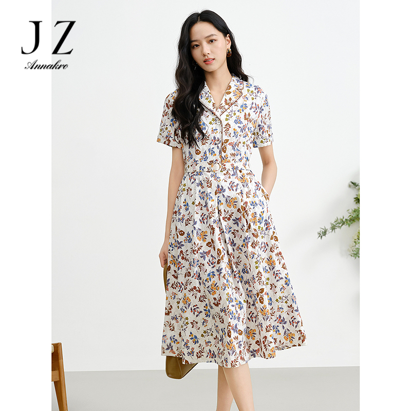 13604783.JUZUI玖姿复古田园碎花100%棉连衣裙女夏季新款JWFX50083