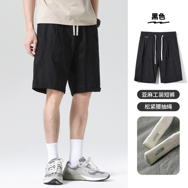 13612506.布衣传说 苎麻混纺 夏季薄休闲短裤男士外穿宽松亚麻五分裤子中裤