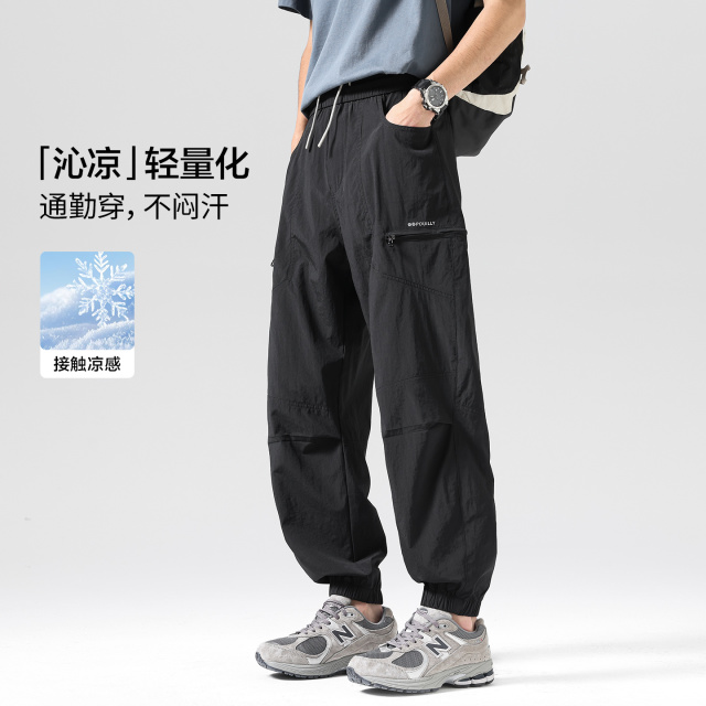 13612504.布衣传说【瞬间凉感】夏季户外工装运动松紧腰束脚裤男式休闲裤