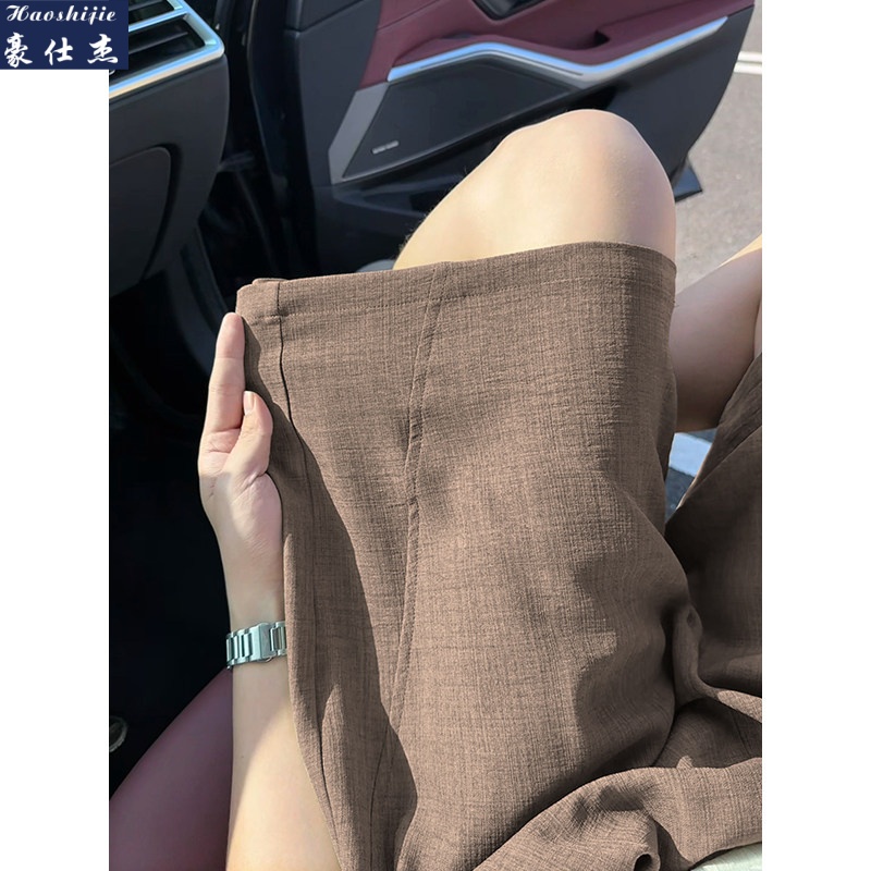 13616737.《百搭透气》夏季新款休闲舒适透气斜切轻薄亚麻老钱风短裤男