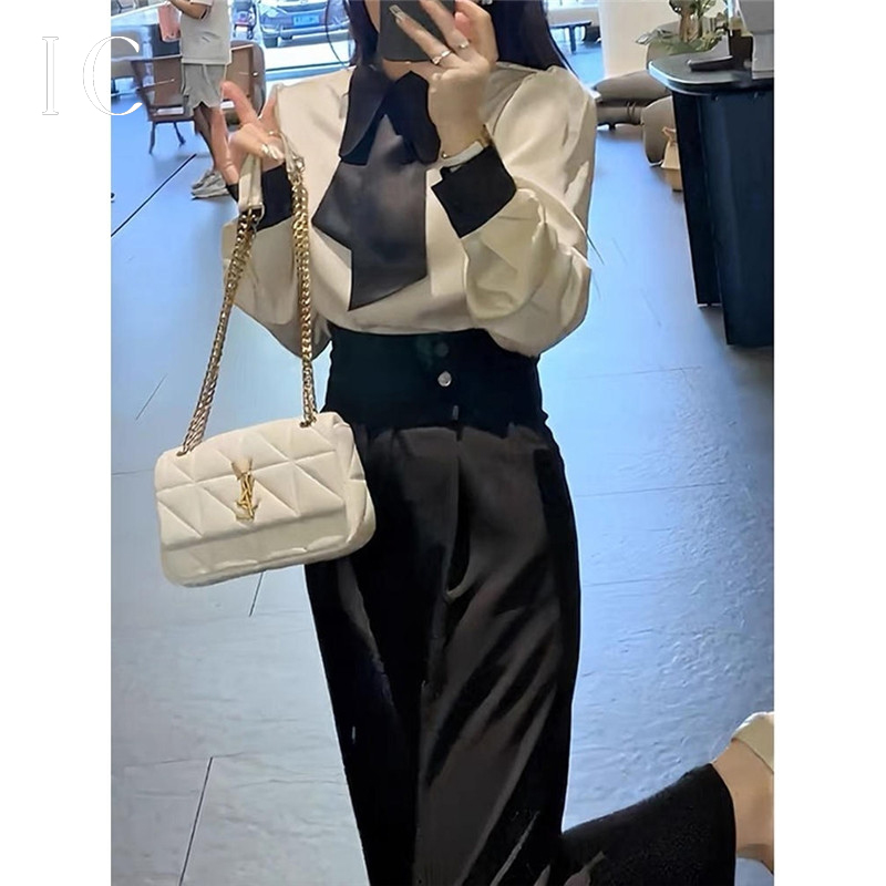13618485.蝴蝶花领撞色长袖衬衫