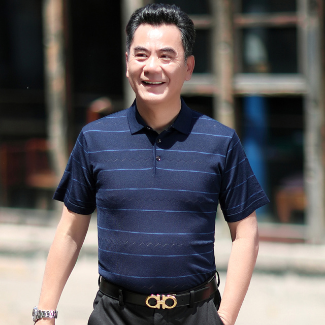 13618753.中老年爸爸夏季时尚休闲条纹POLO衫