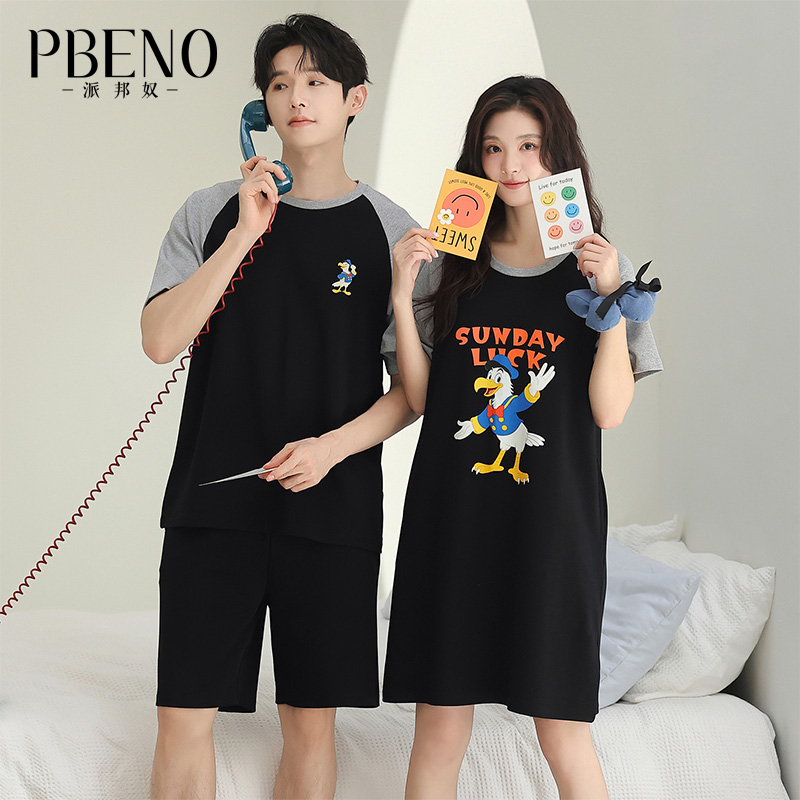 13619199.派邦奴带胸垫纯棉短袖卡通印花情侣可外穿家居服夏季ck