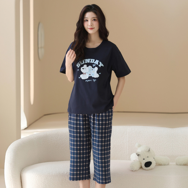 13619176.派邦奴棉拉架短袖七分裤女生舒适透气可外穿家居服夏ck