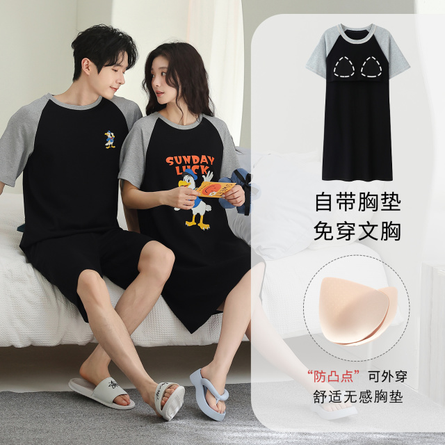 13619199.派邦奴带胸垫纯棉短袖卡通印花情侣可外穿家居服夏季ck