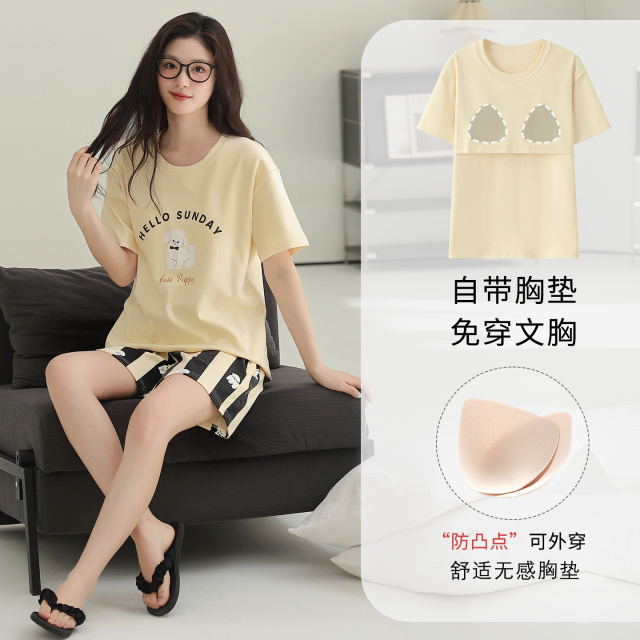 13619196.派邦奴纯棉短袖短裤夏简约透气女士可外穿家居服ck