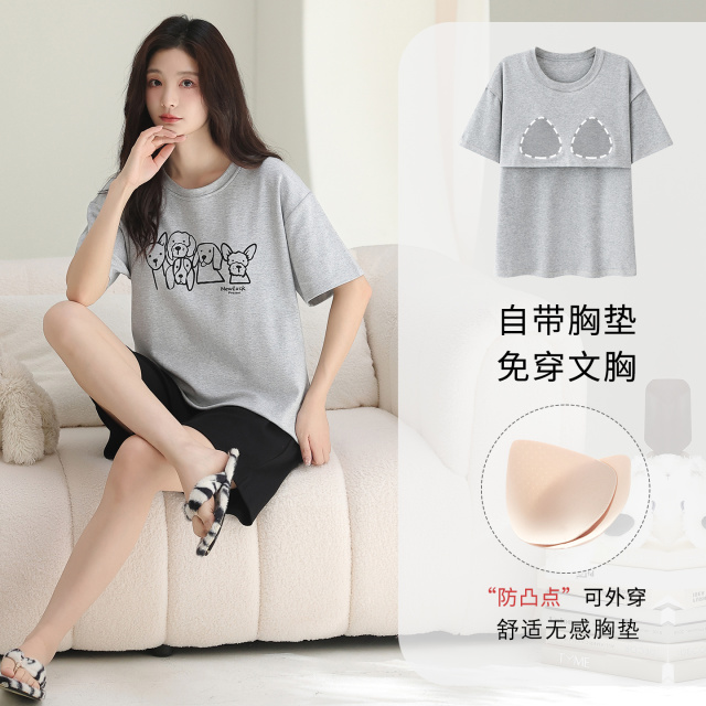 13621060.派邦奴棉拉架带胸垫短袖女生舒适透气居家睡衣套装ck