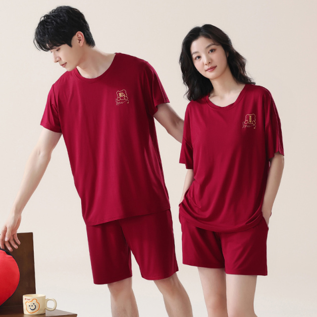 13621053.派邦奴带胸垫新婚本命年情侣睡衣凉感套装夏季cx