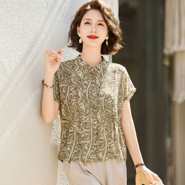 13622260.妈妈装t恤夏季百搭圆领减龄薄款休闲时尚中老年女式夏装上衣