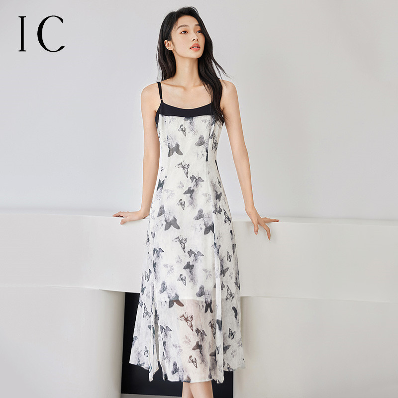 13622022.水墨风蝴蝶设计高级通勤连衣裙女2025新款夏季优雅舒适休闲裙子