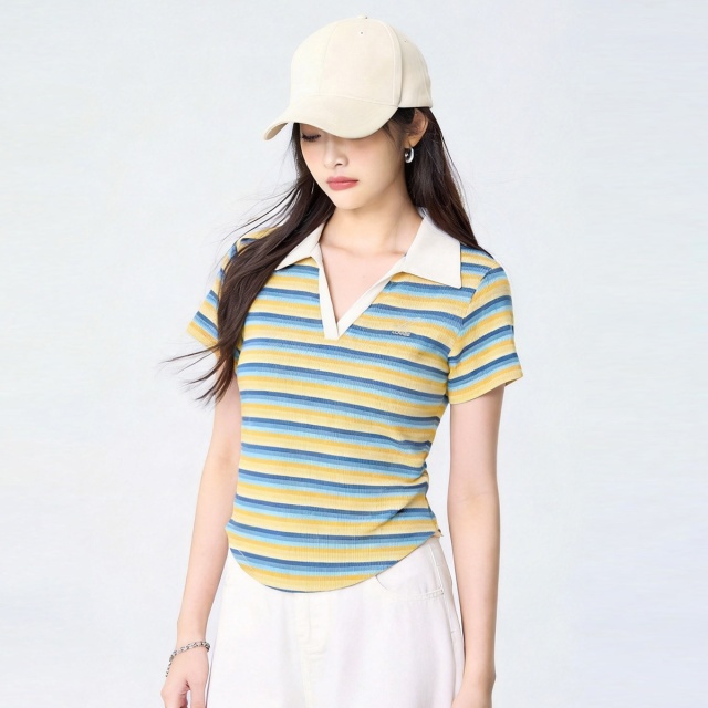 13715522.i.t ccaabb女装简约设计夏季日常休闲条纹Polo衫