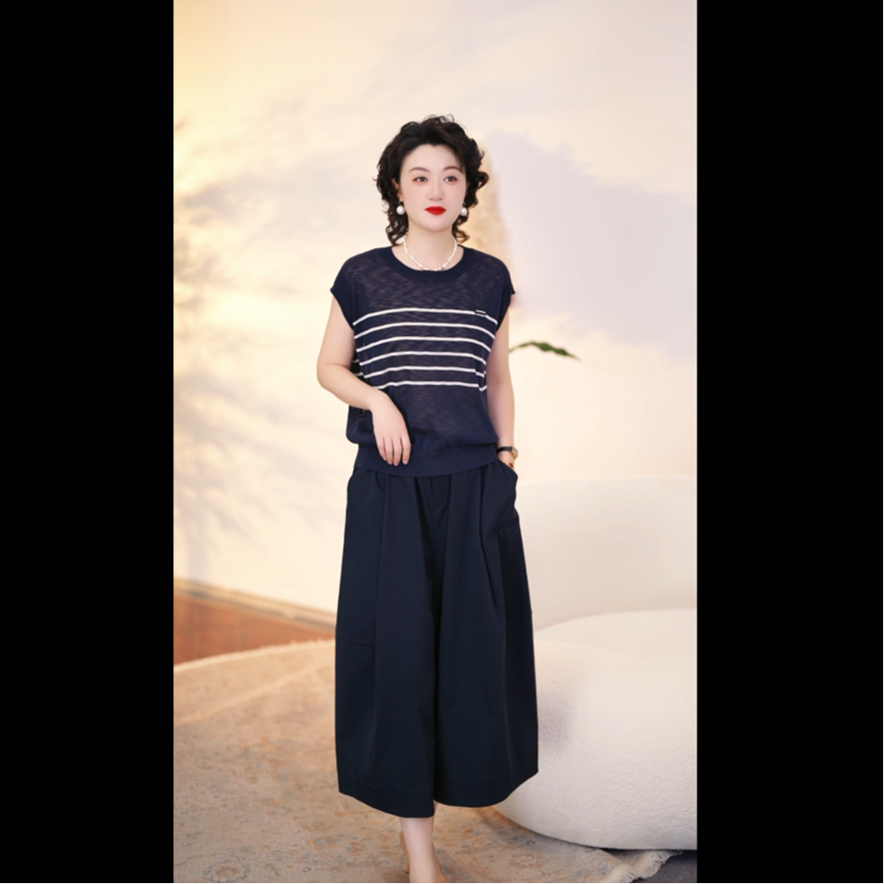 13622256.中年妈妈夏装气质时尚新款洋气中老年女装薄款短袖针织衫上衣