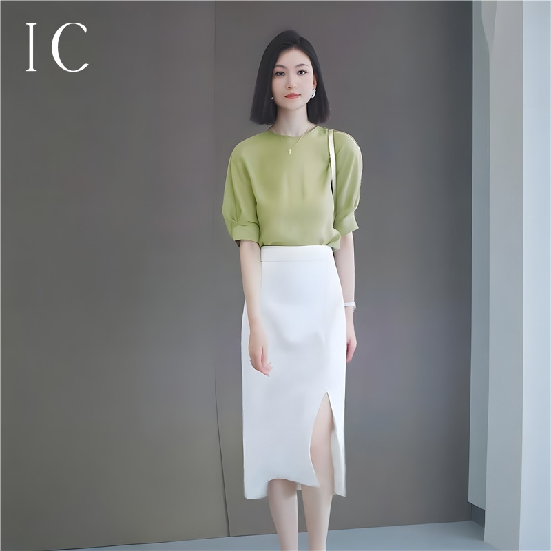 13622005.【单件上衣】纯色圆领甜美温柔优雅减龄慵懒通勤休闲连肩袖小衫