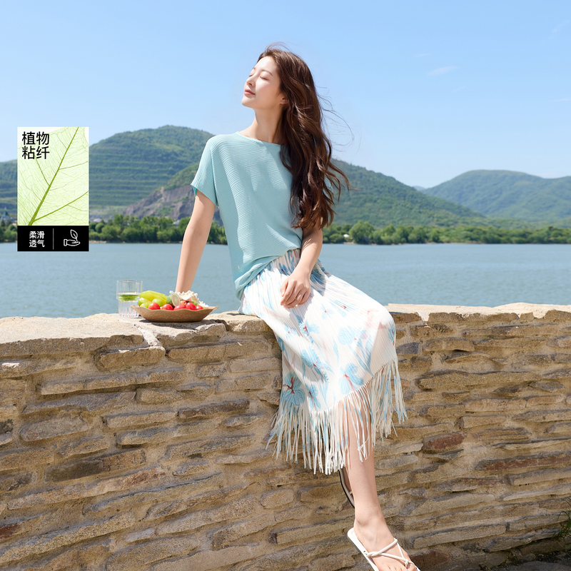 13624447.三彩若潮大码女装2026夏季新款一字领针织衫套头宽松藏肉微胖MM