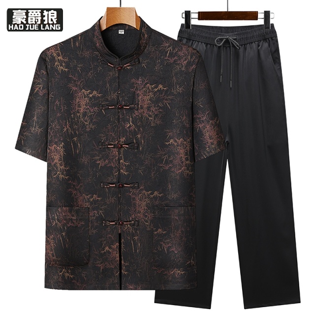 13627046.唐装男短袖爸爸夏装套装中式中老年人爷爷夏季复古衣服中国风薄款