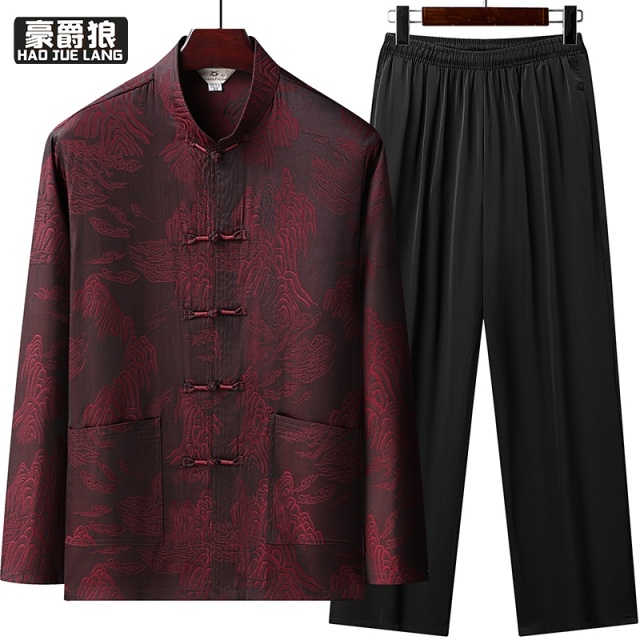 13626954.唐装男中老年春夏男装爷爷春装上衣中国风爸爸中式薄款老年人套装