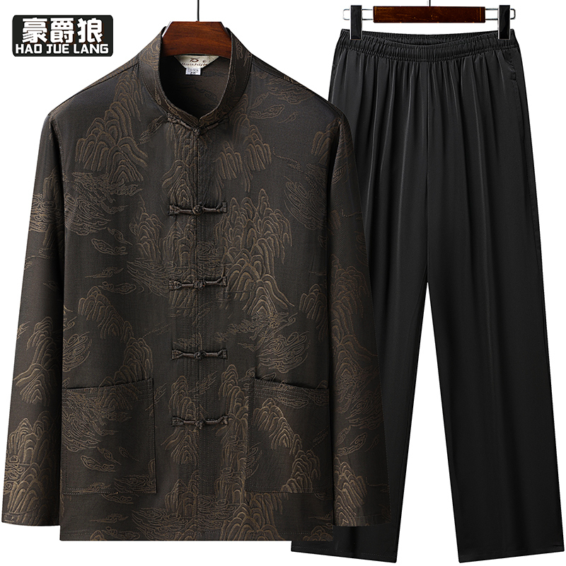 13626954.唐装男中老年春夏男装爷爷春装上衣中国风爸爸中式薄款老年人套装
