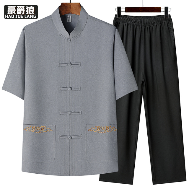 13627033.中老年人夏装短袖休闲套装爷爷爸爸夏季衣服男士中国风唐装