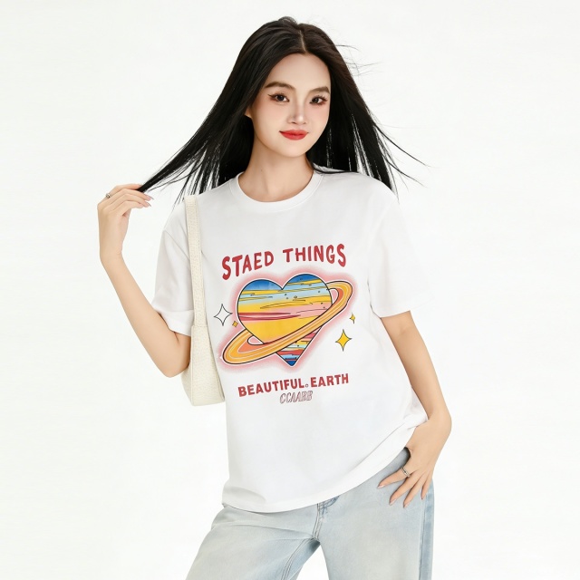 13715514.i.t ccaabb女装休闲短袖2025夏季日常百搭简约心形印花T恤