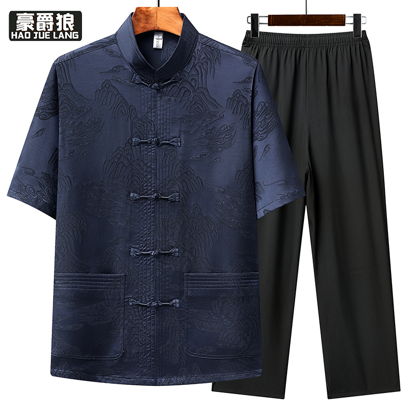 13627031.中老年唐装男薄款冰丝套装中国风老年人长袖老人过寿生日爷爷装