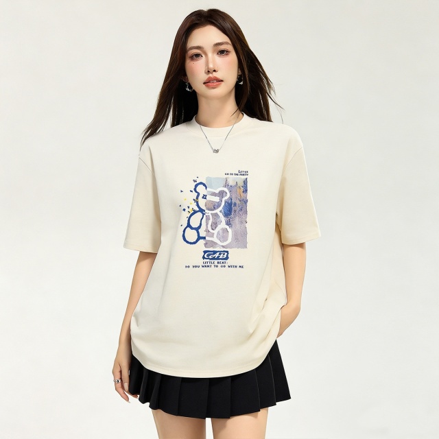 13715510.i.t ccaabb女装简约设计2025夏季日常休闲小熊印花圆领T恤