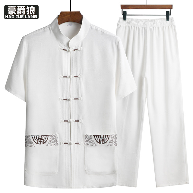 13626970.爸爸唐装透气宽松中老年男居士服新中式民族风夏季套装爷爷晨练服