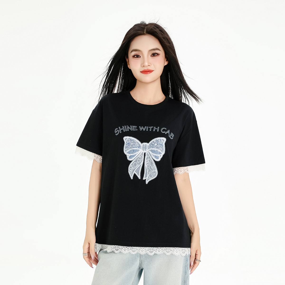 13715469.it ccaabb韩系少女休闲运动服套装女夏季蕾丝拼接短袖