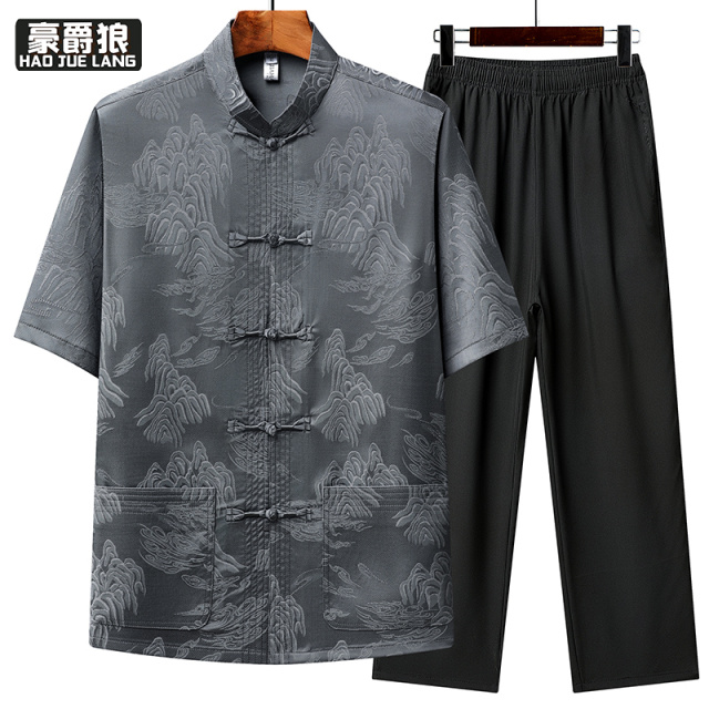 13627031.中老年唐装男薄款冰丝套装中国风老年人长袖老人过寿生日爷爷装