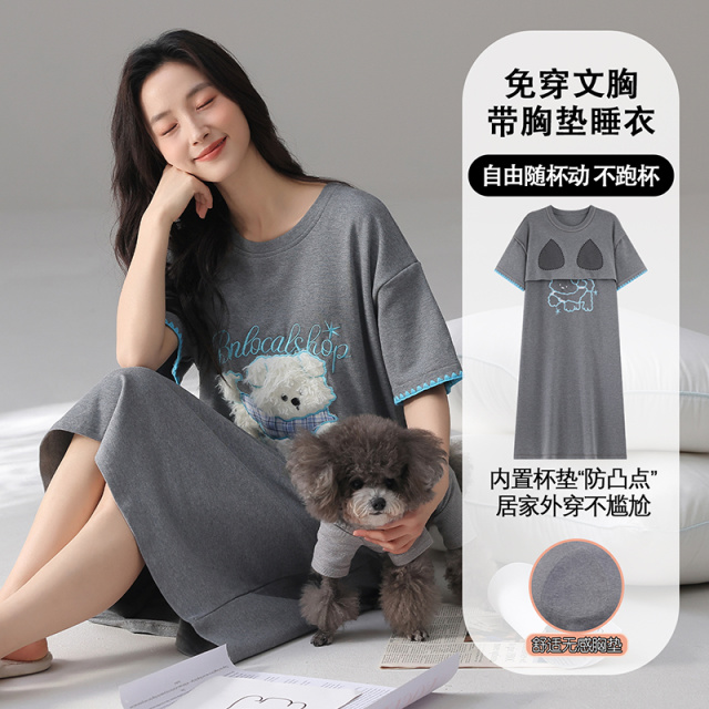 13628927.派邦奴短袖带胸垫薄款透气纯棉女生睡裙qh