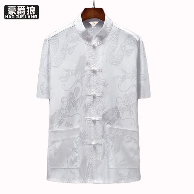 13626972.唐装男冰丝短袖衬衫夏季爸爸装薄款上衣老人衣服中老年爷爷中国风