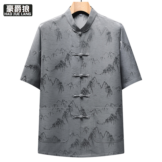 13627004.新中式唐装男中老年夏季短袖爸爸装宽松薄款爷爷装民族风上衣
