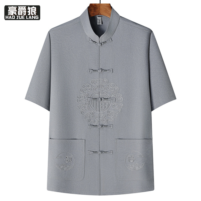 13627020.中国风唐装男中老年爸爸夏季短袖苏绣老年人衣服男士爷爷夏装上衣