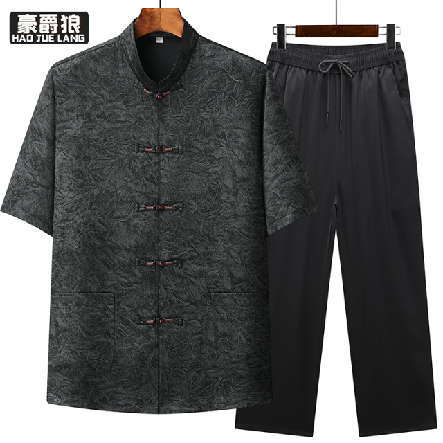 13627050.唐装男短袖爸爸夏装套装中式复古中老年人爷爷夏季衣服中国风薄款