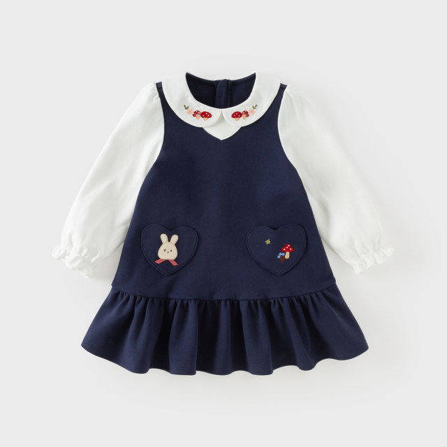 13626592.戴维贝拉女童假两件连衣裙秋装新款儿童学院风裙子宝宝公主裙