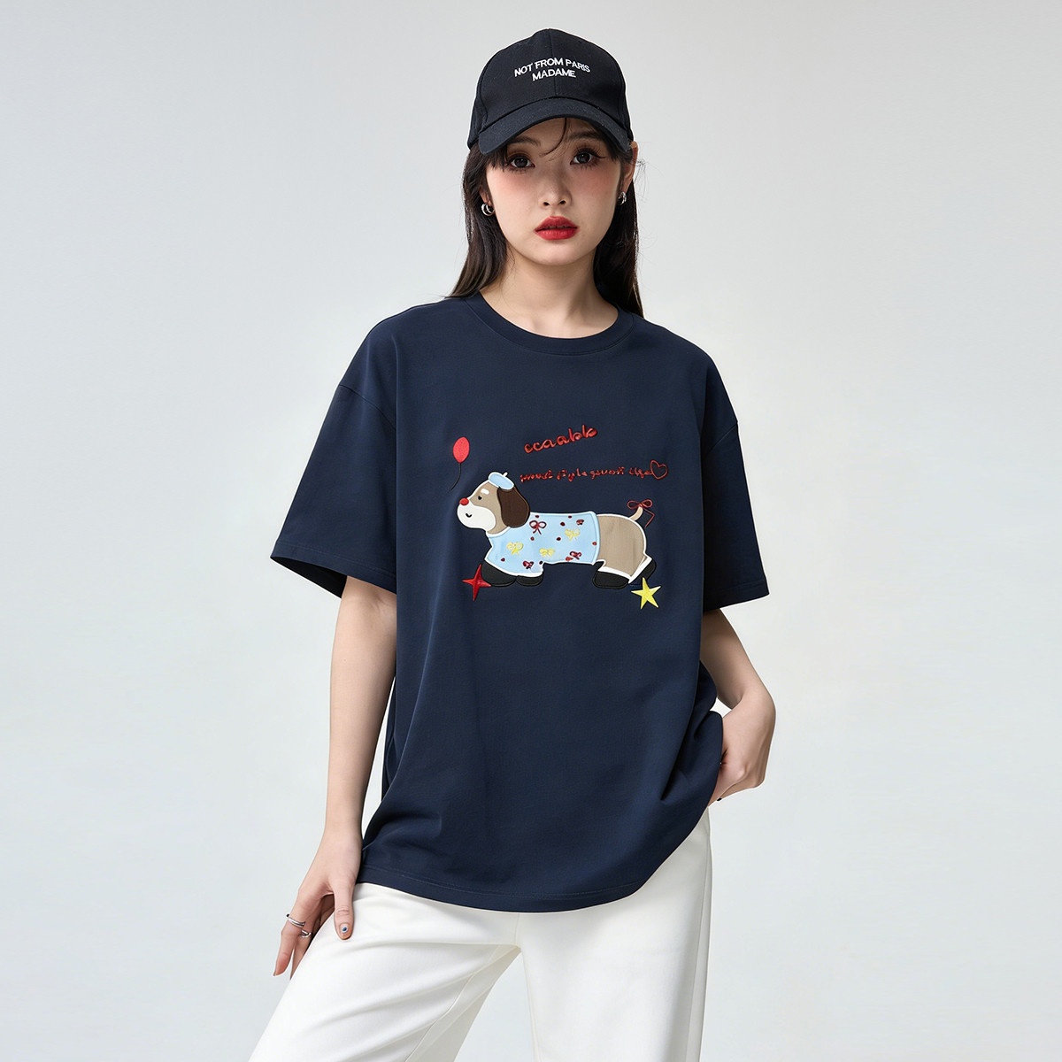 13715483.it CAB韩版腊肠狗印花t恤女短袖宽松圆领半袖小个子体恤百搭上衣