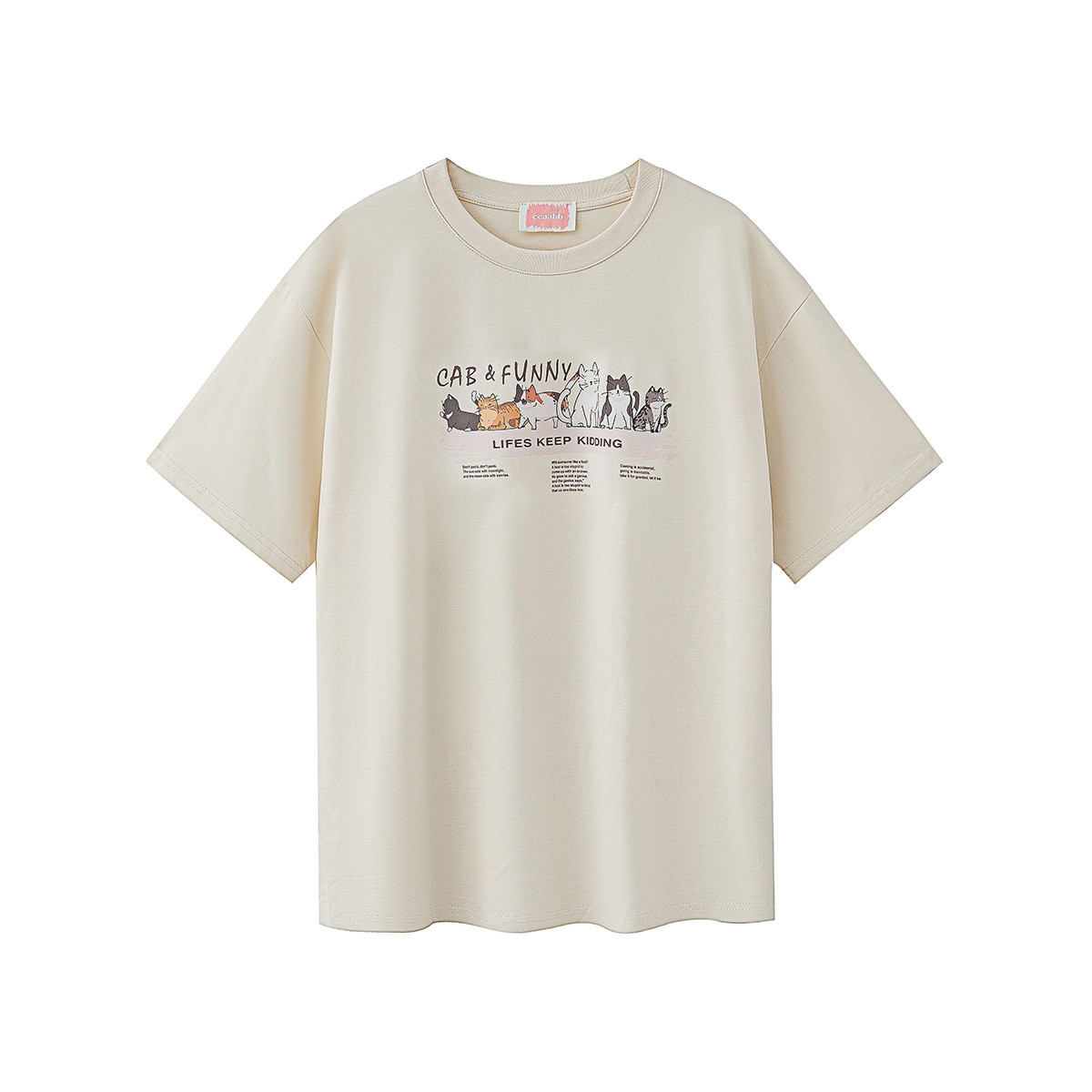 13715509.i.t ccaabb女装简约设计短袖2025夏季休闲日常猫咪印花T恤