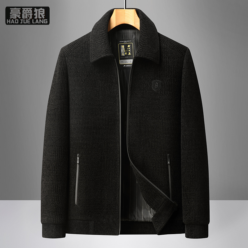 13627016.爸爸装雪尼尔外套春秋季新款男士宽松夹克衫中老年人百搭翻领上衣