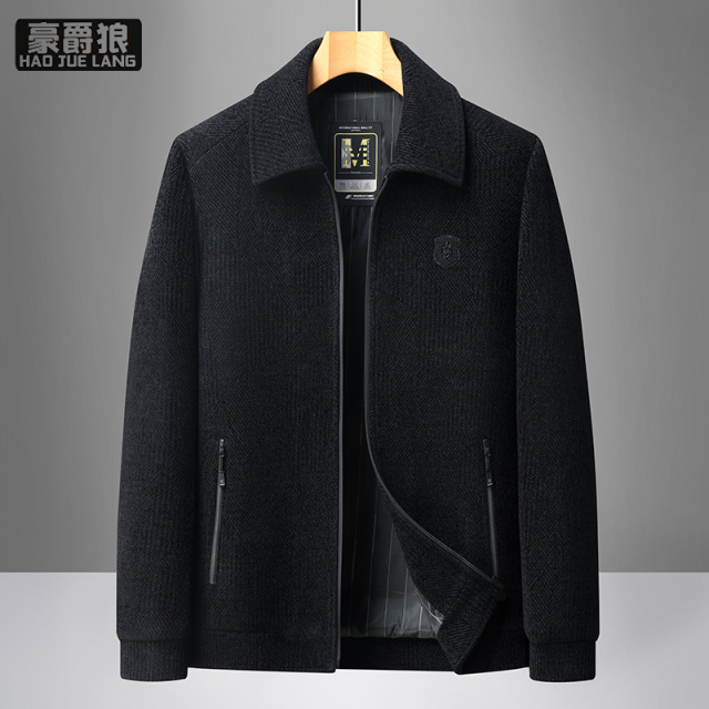 13627016.爸爸装雪尼尔外套春秋季新款男士宽松夹克衫中老年人百搭翻领上衣