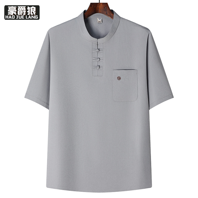 13626962.夏季冰丝爸爸短袖T恤唐装男中老年夏装短袖新中式老爷爷衣服